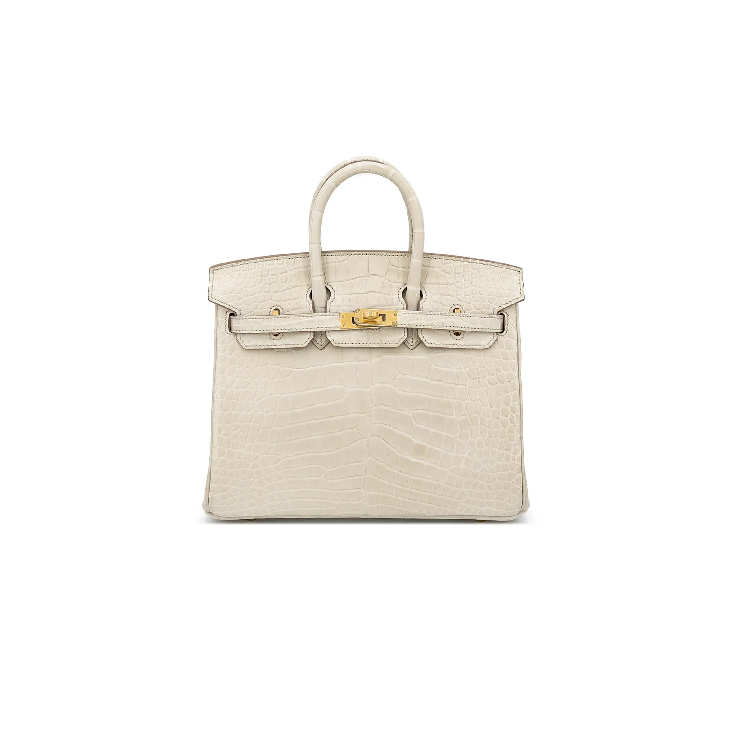 HERMÈS MASTER BIRKIN 25 CROCODILE LEATHER GLACIER WHITE GOLD BUCKLE H041354CK29 (25*20*13cm)